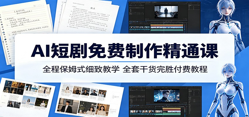 AI短剧免费制作精通课:全程保姆式细致教学,全套干货完胜付费教程-学链网创